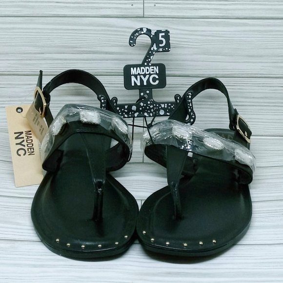 Madden NYC Women's Black Studded Thong Flat Sandals Size 5 - Picture 3 of 8